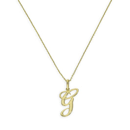 Halskette mit Anhänger aus 9 Karat Gold mit verschnörkelter Kalligraphie-Schrift und Buchstabe G, 16–20 Zoll