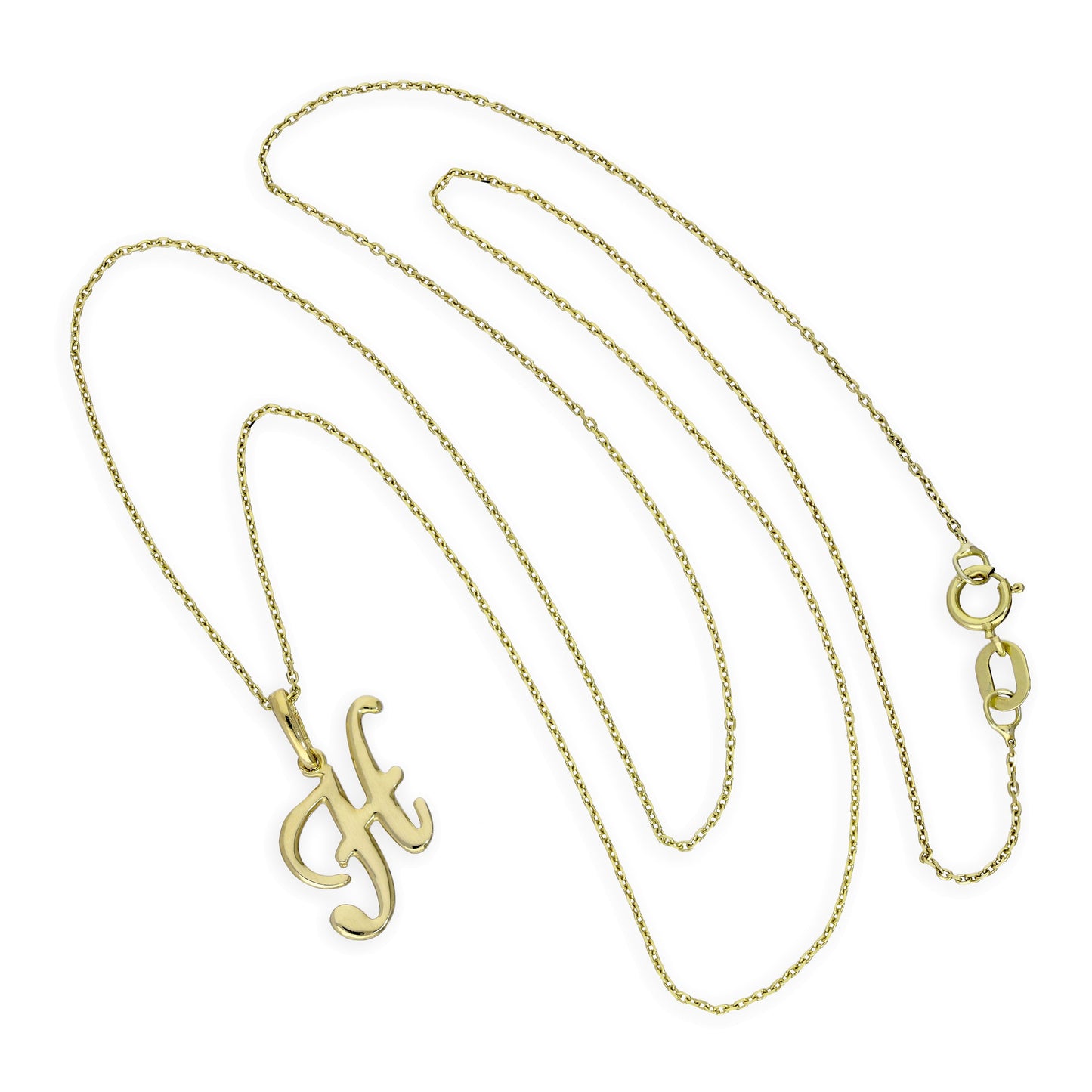 Halskette mit Anhänger aus 9 Karat Gold mit verschnörkelter Kalligraphie-Schrift und Buchstabe H, 16–20 Zoll