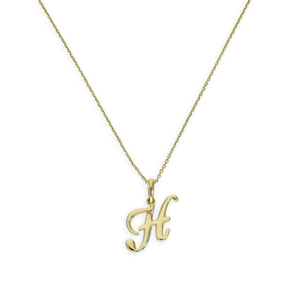 Halskette mit Anhänger aus 9 Karat Gold mit verschnörkelter Kalligraphie-Schrift und Buchstabe H, 16–20 Zoll