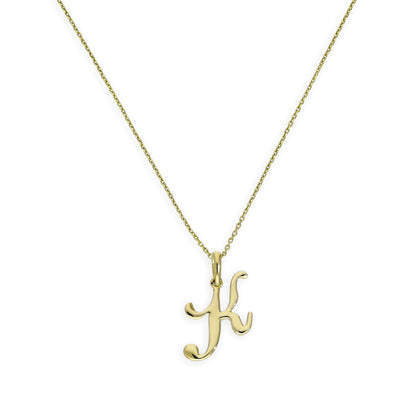 9ct Gold Fancy Calligraphy Script Letter K Pendant Necklace 16 - 20 Inches