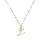 Halskette mit Anhänger aus 9 Karat Gold mit verschnörkelter Kalligraphie-Schrift und Buchstabe L, 40–50 cm
