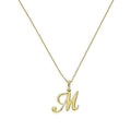 Halskette aus 9 Karat Gold mit Anhänger Buchstabe M in verzierter Kalligrafie-Schrift, 40 - 50 cm