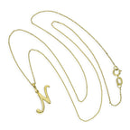 Halskette aus 9 Karat Gold mit Anhänger Buchstabe N in verzierter Kalligrafie-Schrift, 40 - 50 cm