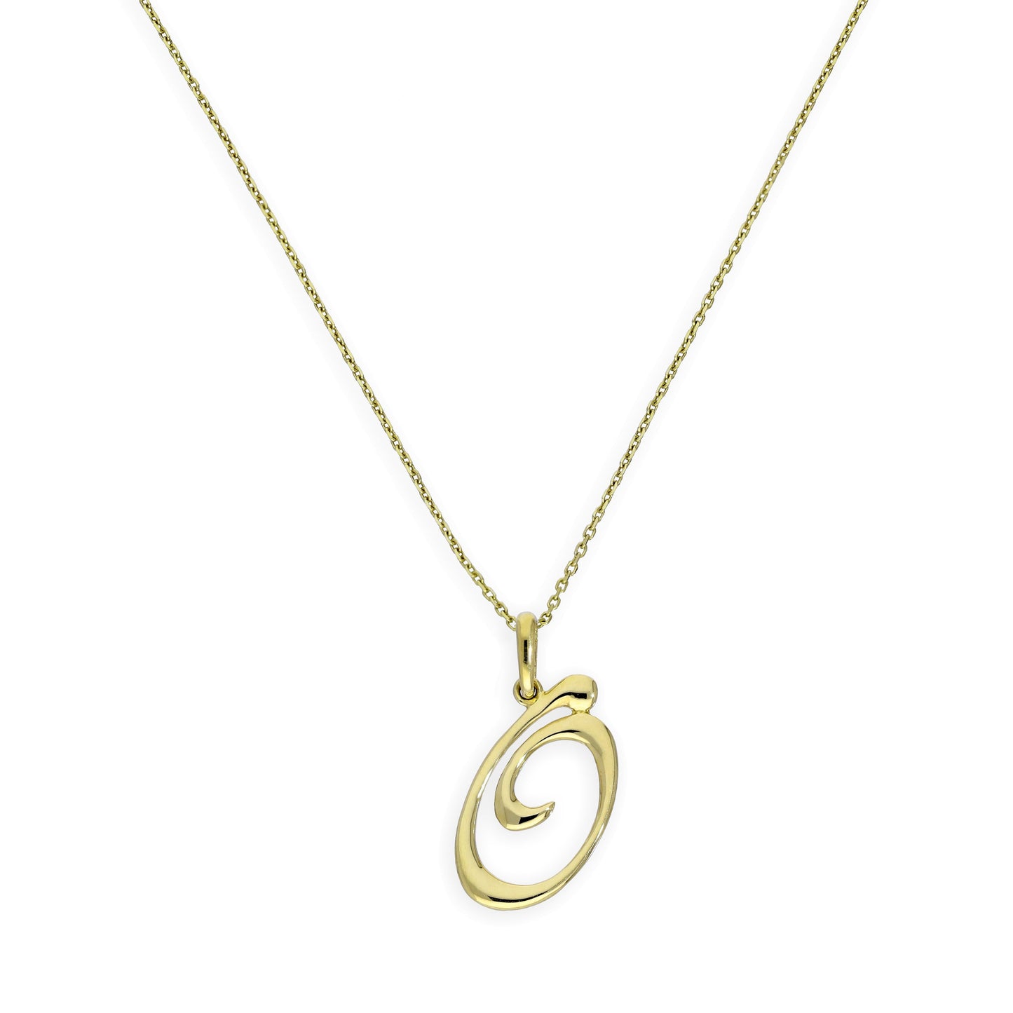 9ct Gold Fancy Calligraphy Script Letter O Pendant Necklace 16 - 20 Inches