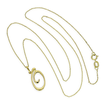Halskette mit Anhänger aus 9 Karat Gold mit verschnörkelter Kalligraphie-Schrift und Buchstabe O, 16–20 Zoll