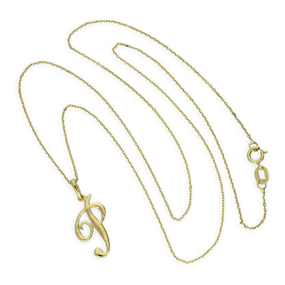 Halskette mit Anhänger aus 9 Karat Gold mit verschnörkelter Kalligraphie-Schrift und Buchstabe P, 16–20 Zoll