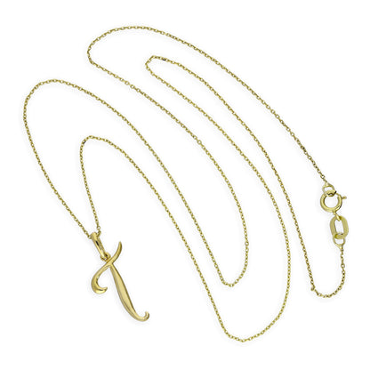 Halskette mit Anhänger aus 9 Karat Gold mit verschnörkelter Kalligraphie-Schrift und Buchstabe T, 16–20 Zoll