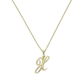 Halskette mit Anhänger aus 9 Karat Gold mit verschnörkelter Kalligraphie-Schrift und Buchstabe X, 16–20 Zoll