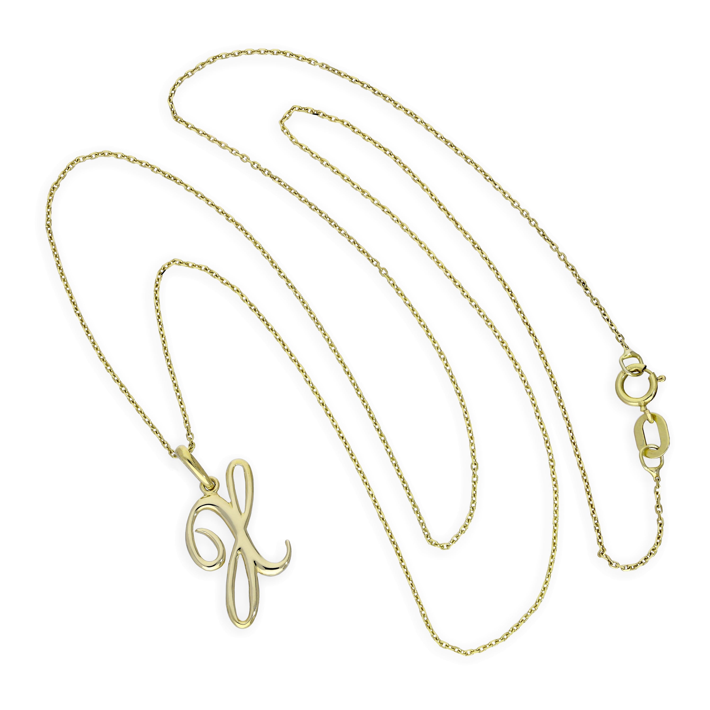 Halskette mit Anhänger aus 9 Karat Gold mit verschnörkelter Kalligraphie-Schrift und Buchstabe X, 16–20 Zoll
