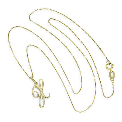 Halskette mit Anhänger aus 9 Karat Gold mit verschnörkelter Kalligraphie-Schrift und Buchstabe X, 16–20 Zoll