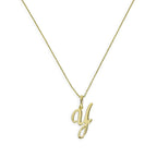 Halskette mit Anhänger aus 9 Karat Gold mit verschnörkelter Kalligraphie-Schrift und Buchstabe Y, 16–20 Zoll