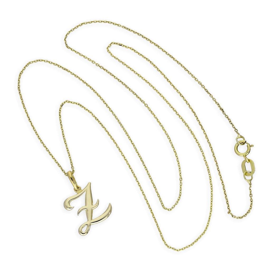 Halskette mit Anhänger aus 9 Karat Gold mit verschnörkelter Kalligraphie-Schrift und Buchstabe Z, 16–20 Zoll