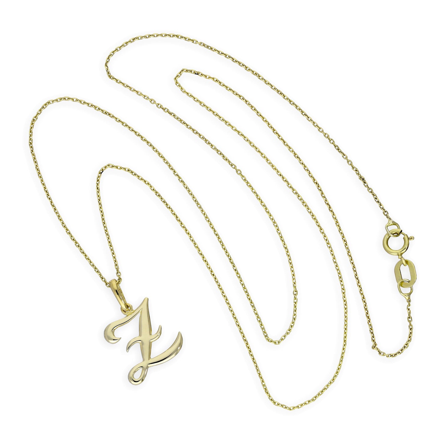 Halskette mit Anhänger aus 9 Karat Gold mit verschnörkelter Kalligraphie-Schrift und Buchstabe Z, 16–20 Zoll