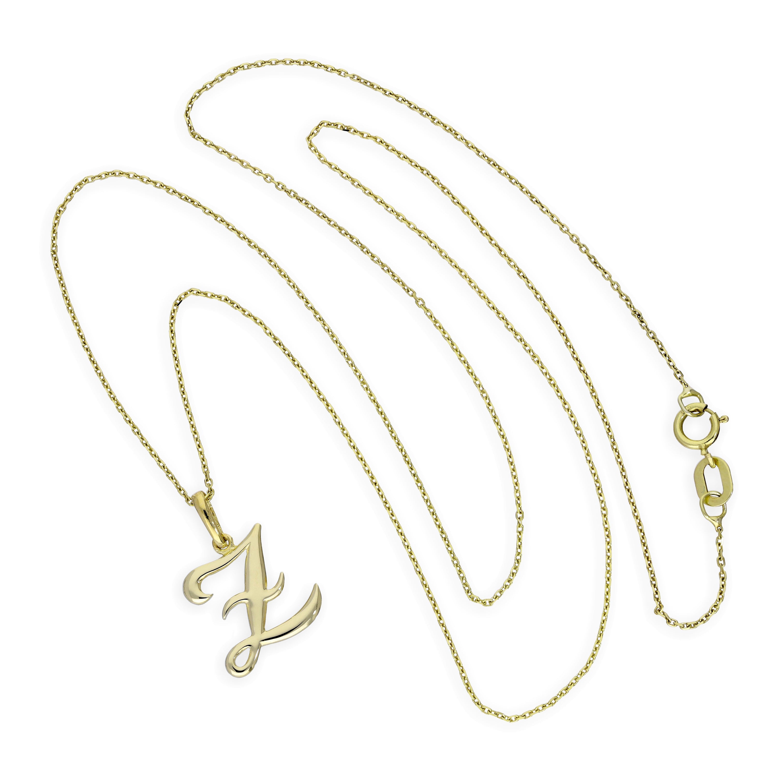Halskette mit Anhänger aus 9 Karat Gold mit verschnörkelter Kalligraphie-Schrift und Buchstabe Z, 16–20 Zoll