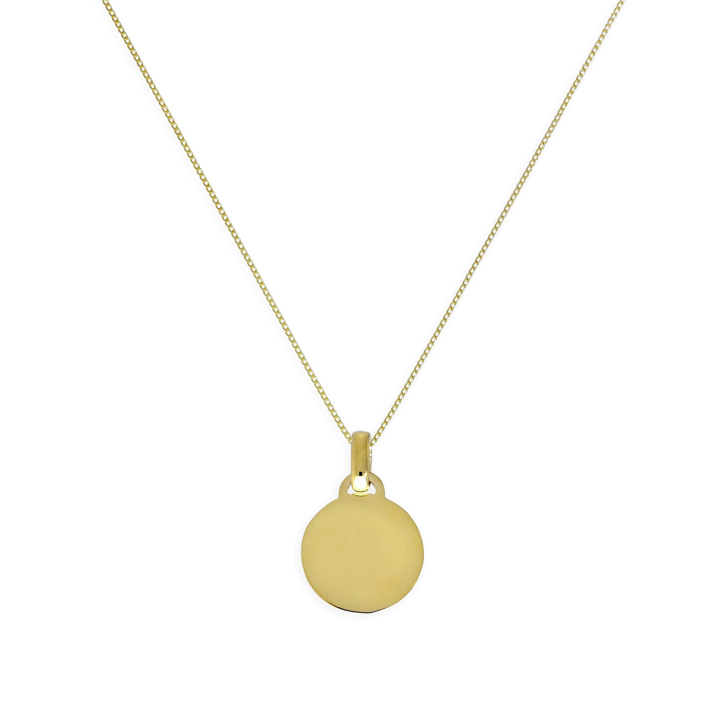9ct Gold Small Engravable Circle Pendant Necklace 16 - 20 Inches