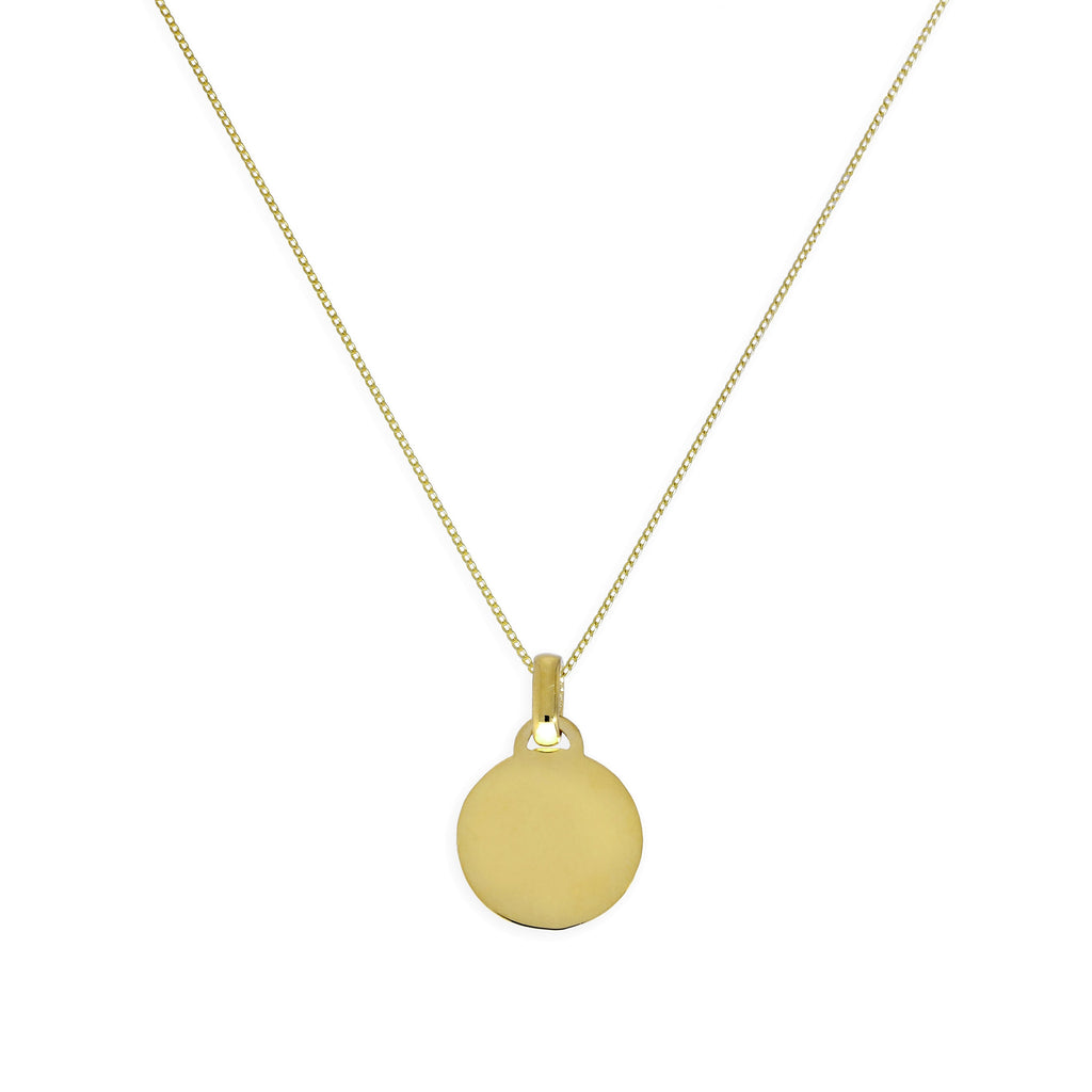 9 Karat Gold kleiner gravierbarer Kreis Anhänger Halskette 40 - 50 cm