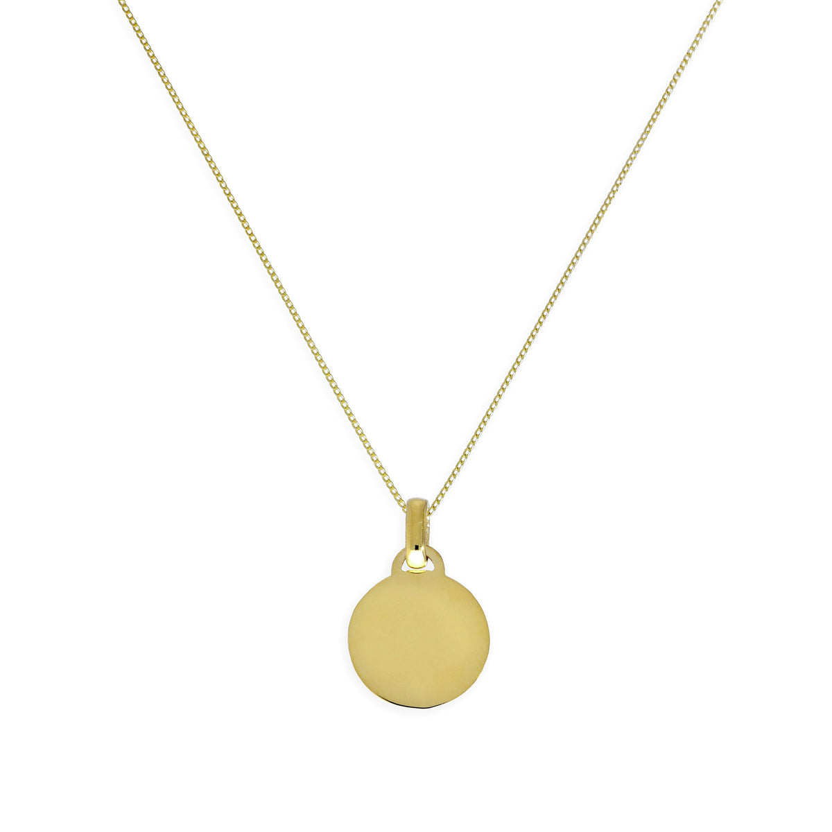 9 Karat Gold kleiner gravierbarer Kreis Anhänger Halskette 40 - 50 cm