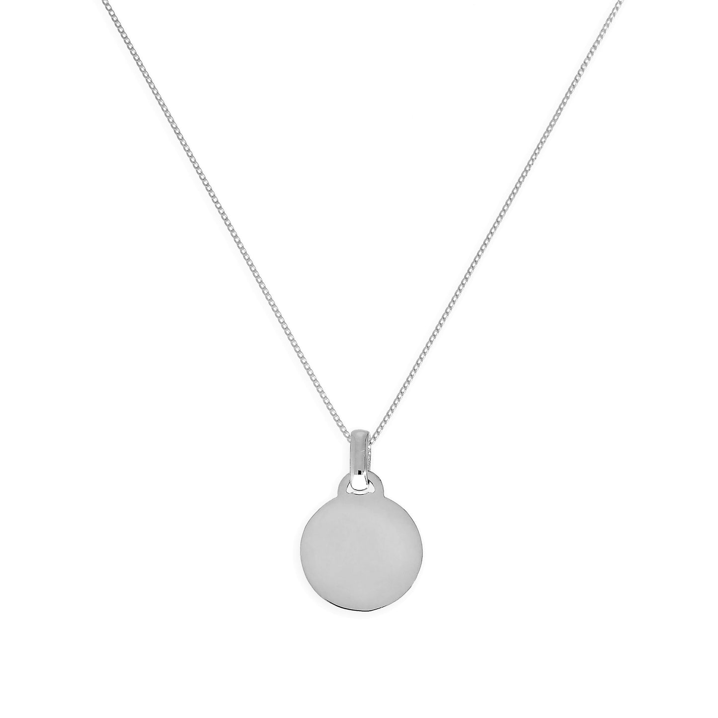 9ct White Gold Small Engravable Circle Pendant Necklace 16 - 20 Inches