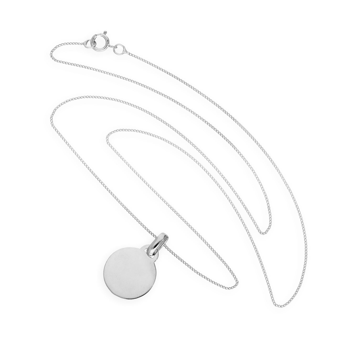 Kleine gravierbare Kreis-Anhänger-Halskette aus 9 Karat Weißgold 16–20 Zoll