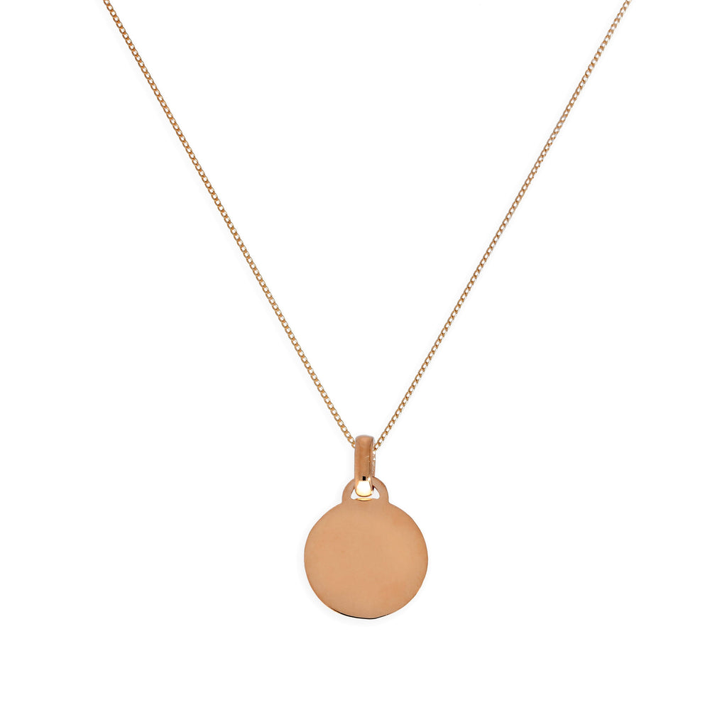 9 Karat Roségold kleine gravierbare Kreis-Anhänger-Halskette 16–18 Zoll