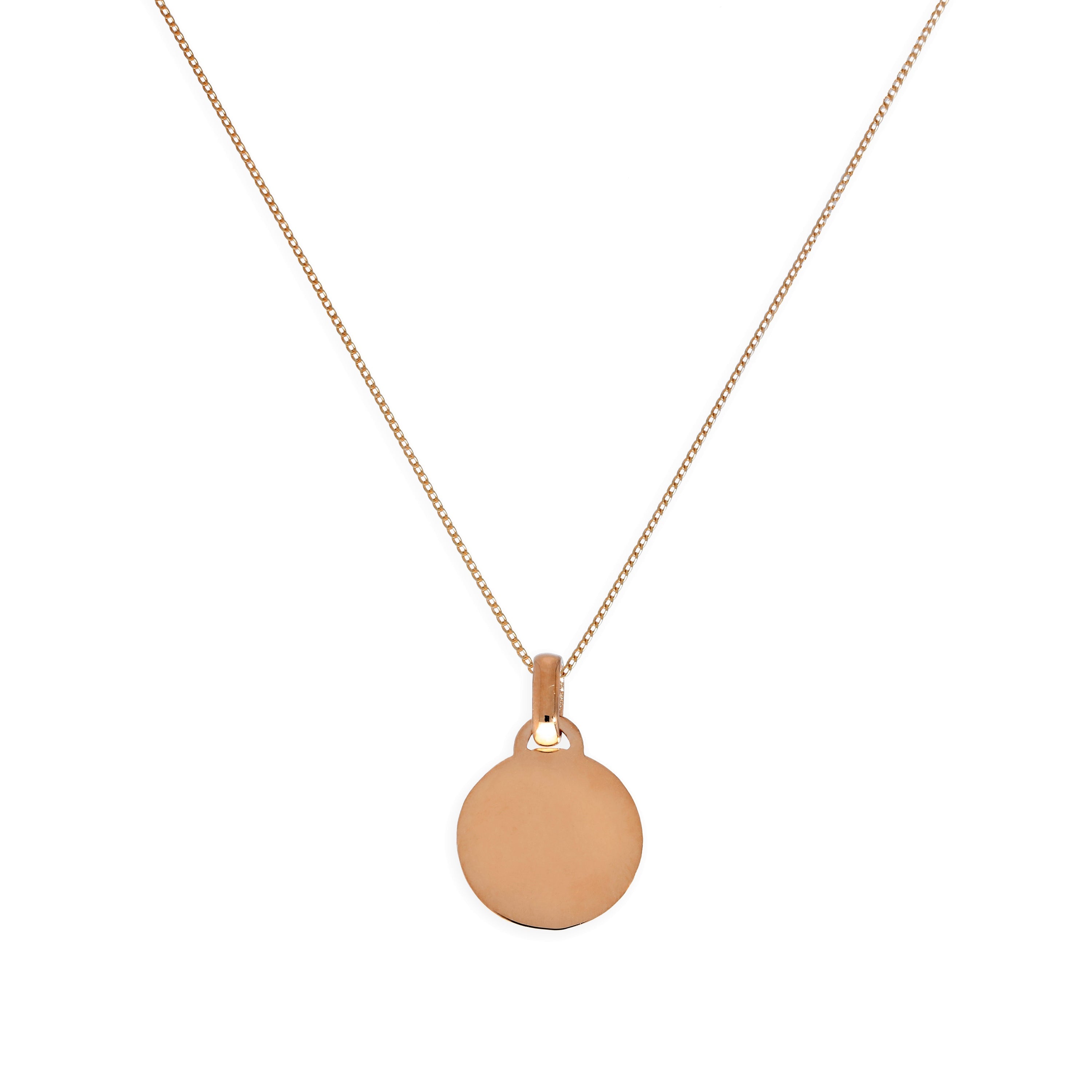 9 Karat Roségold kleine gravierbare Kreis-Anhänger-Halskette 16–18 Zoll