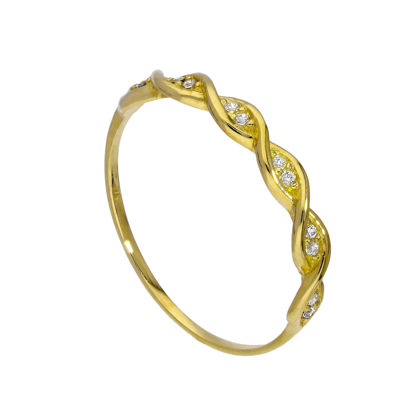 9 Karat Gold & klarer CZ-Kristall Gewebter Ring Größe I - U