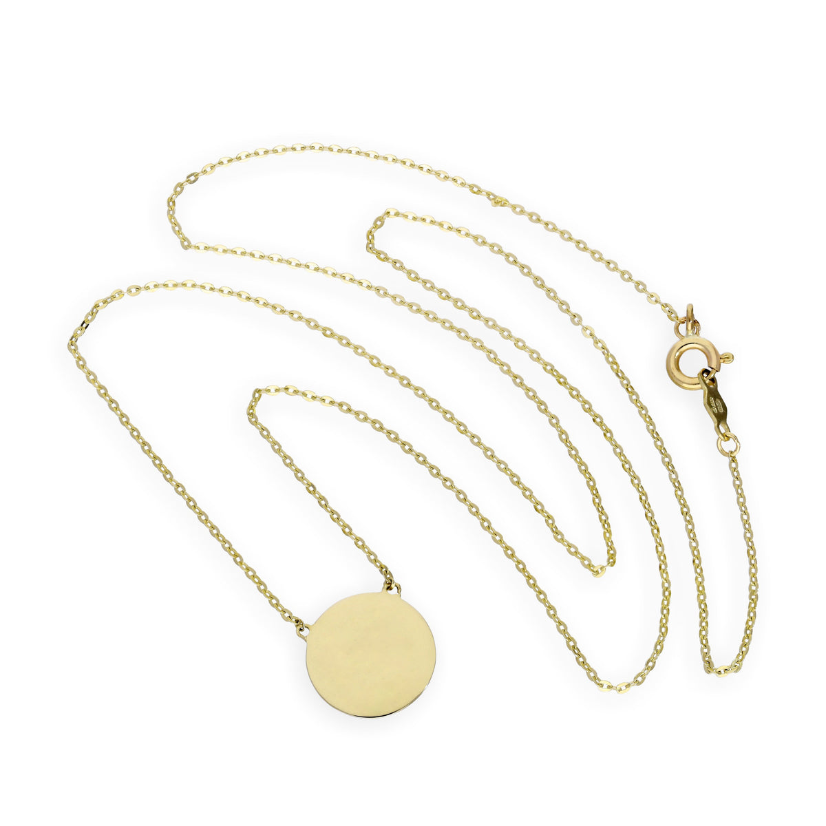 9 Karat Gold Gravierbar Rund Anhänger mit 45,5 cm Kette