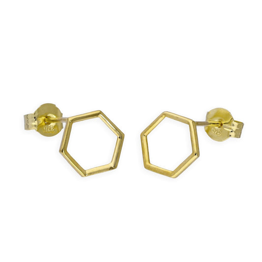9ct Gold 8mm Open Hexagon Stud Earrings - jewellerybox