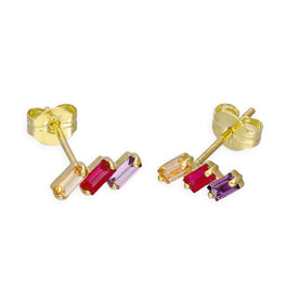 9 Karat Gold & Drei Farbig CZ Kristalle Ohrstecker