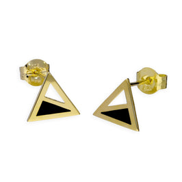 9 Karat Gold & Schwarz Emaille Zweiton Dreieck Ohrstecker