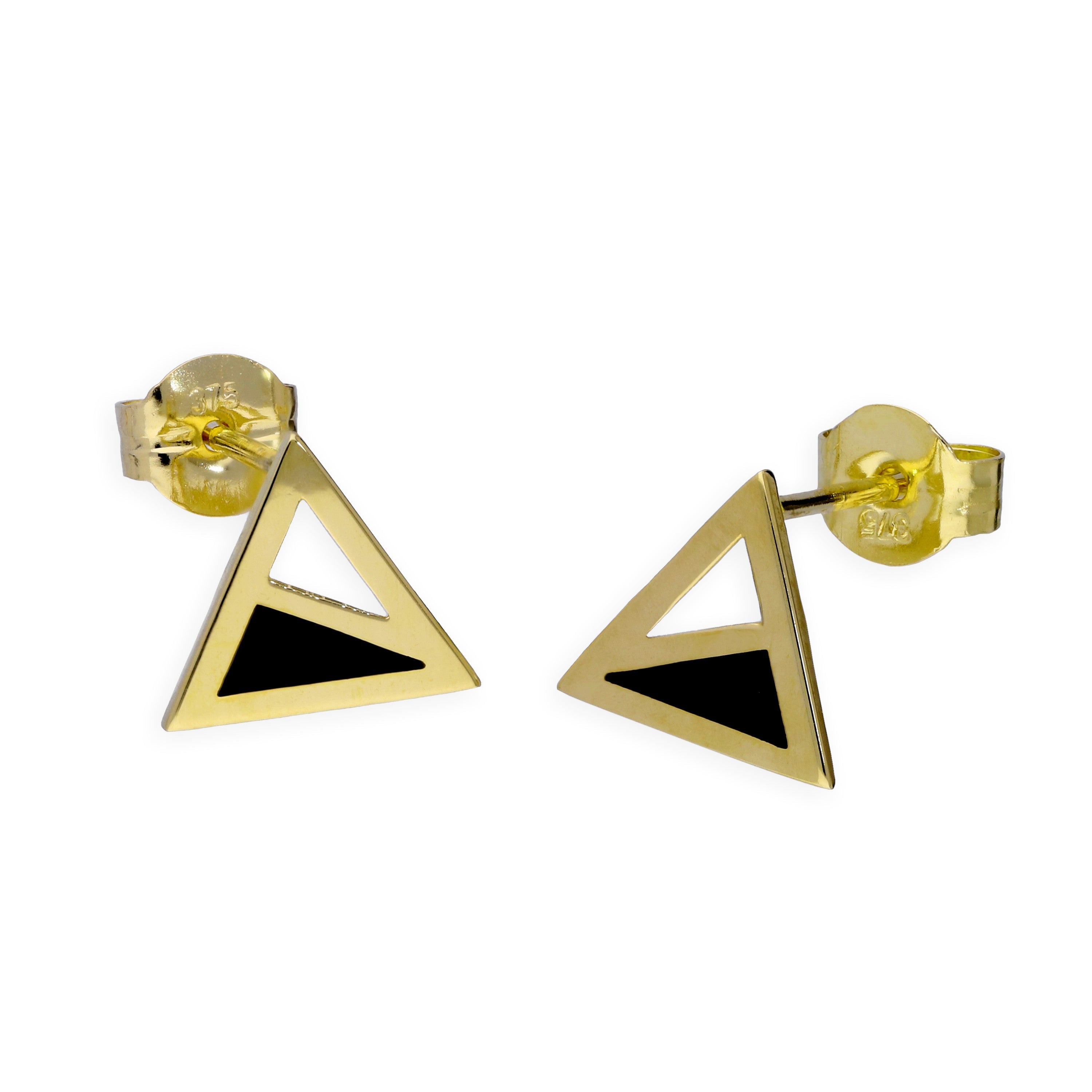 9 Karat Gold & Schwarz Emaille Zweiton Dreieck Ohrstecker