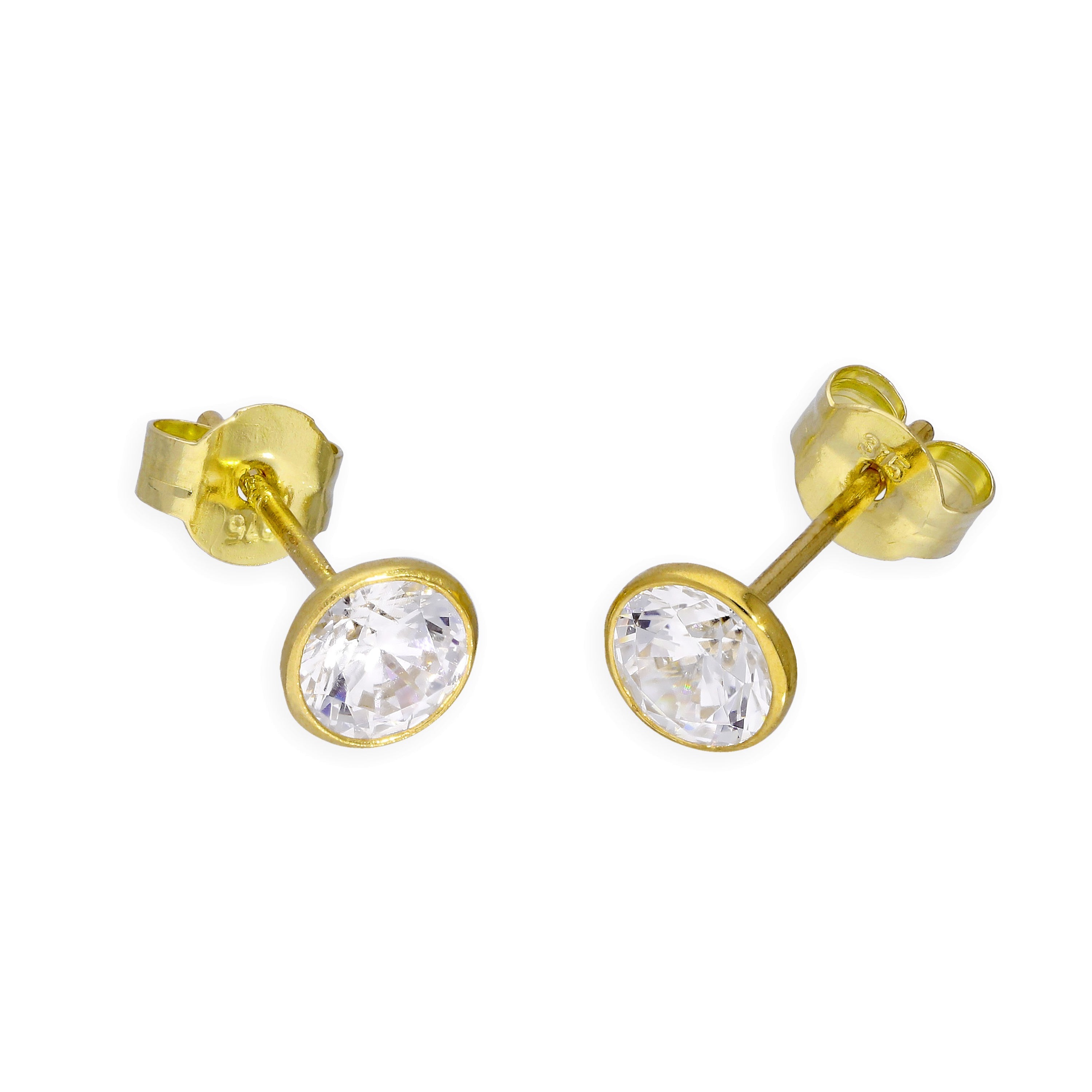 9 Karat Gold & Klar CZ Kristall 5 mm Kreis Ohrstecker
