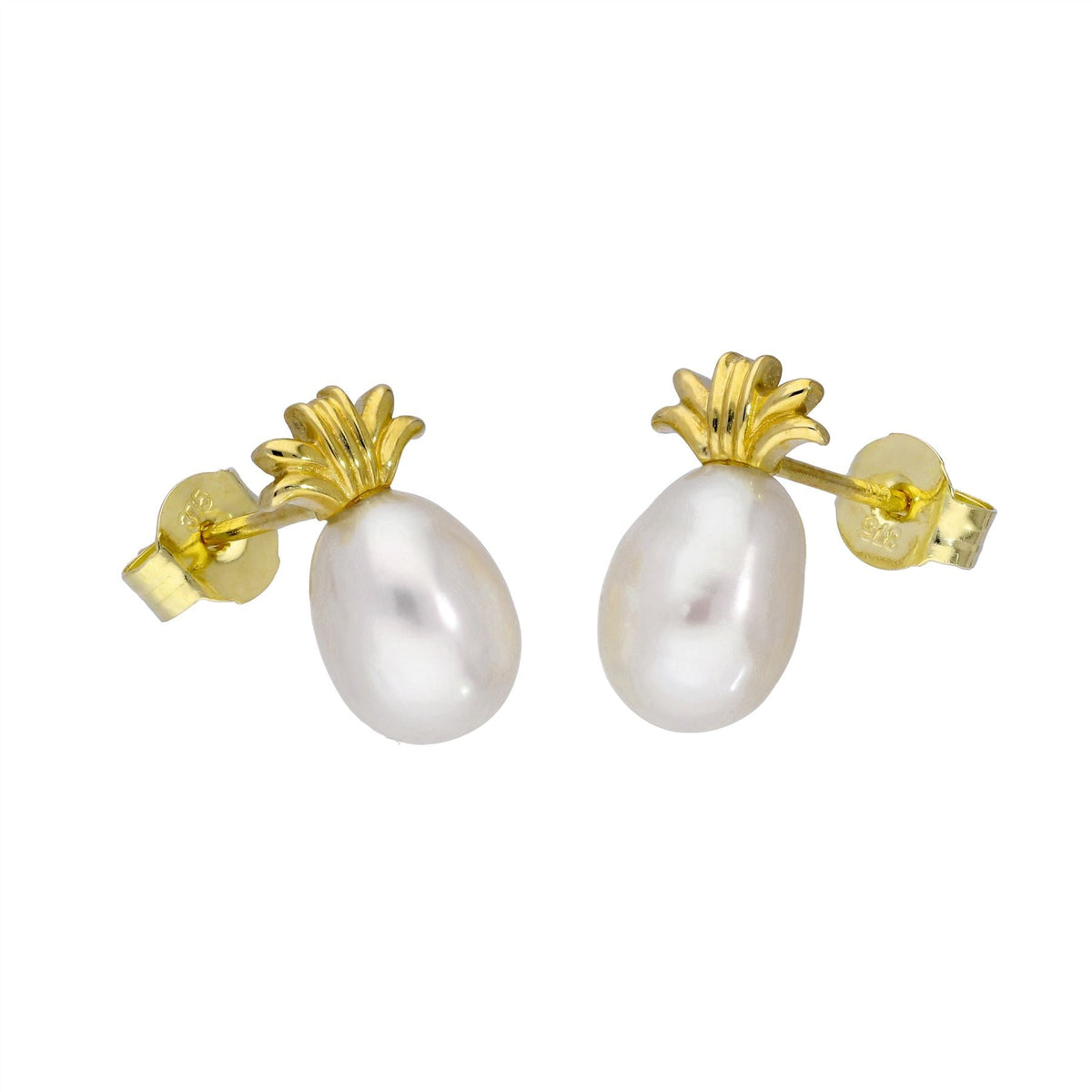Ananas-Ohrstecker aus 9 Karat Gold mit Perle, 5 mm