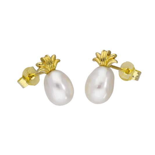 9ct Gold & 5mm Pearl Pineapple Stud Earrings