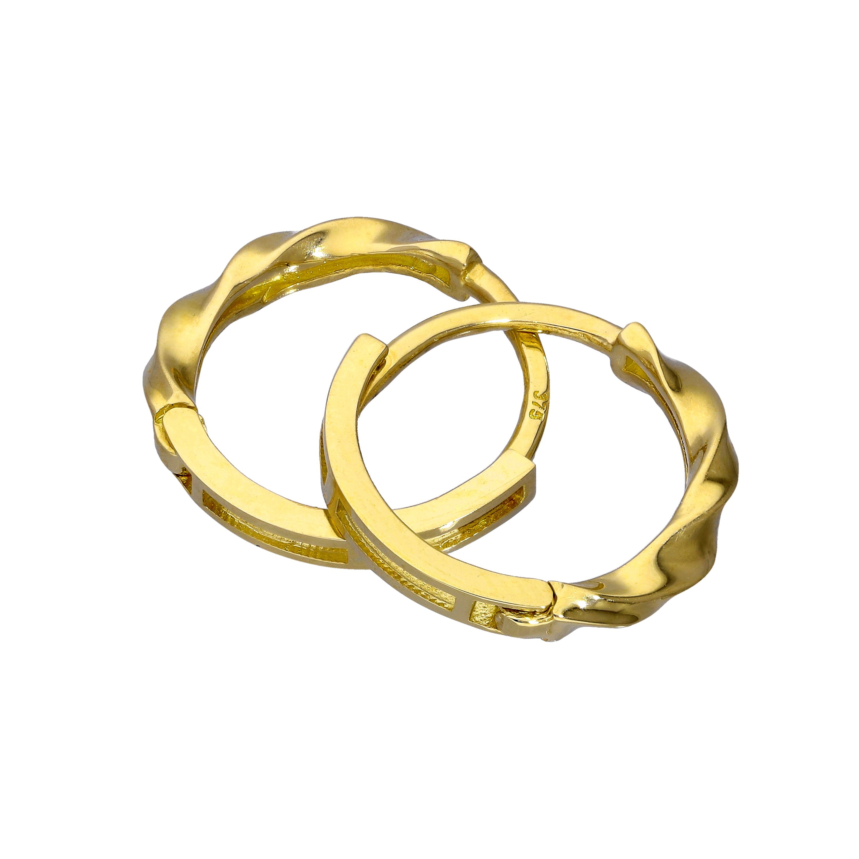 9 Karat Gold Halb Gedreht 13 mm Scharnier Klappcreolen Ohrringe