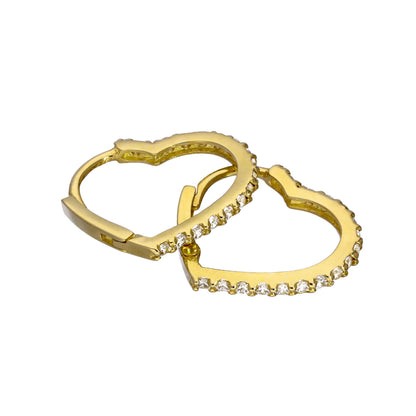 9 Karat Gold & Klar CZ Kristall Herz Scharnier Klappcreolen Ohrringe