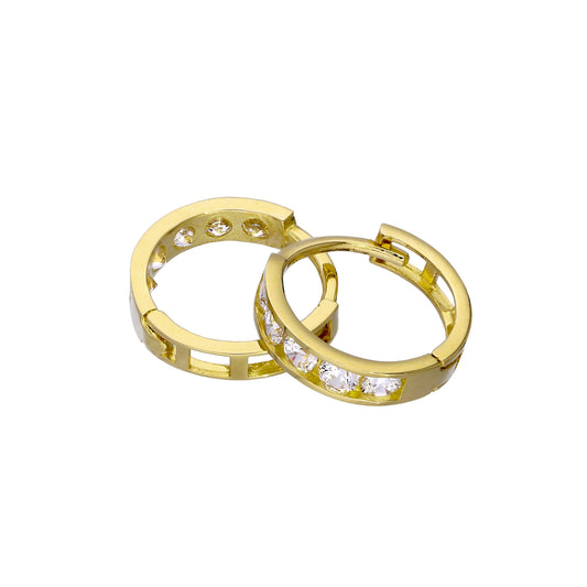 9 Karat Gold & Klar CZ Kristall 9mm Scharnier Klappcreolen Ohrringe