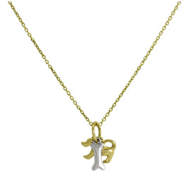 Hundeanhänger aus 9 Karat Gelbgold mit Knochen aus 9 Karat Weißgold an Kette, 16–20 Zoll