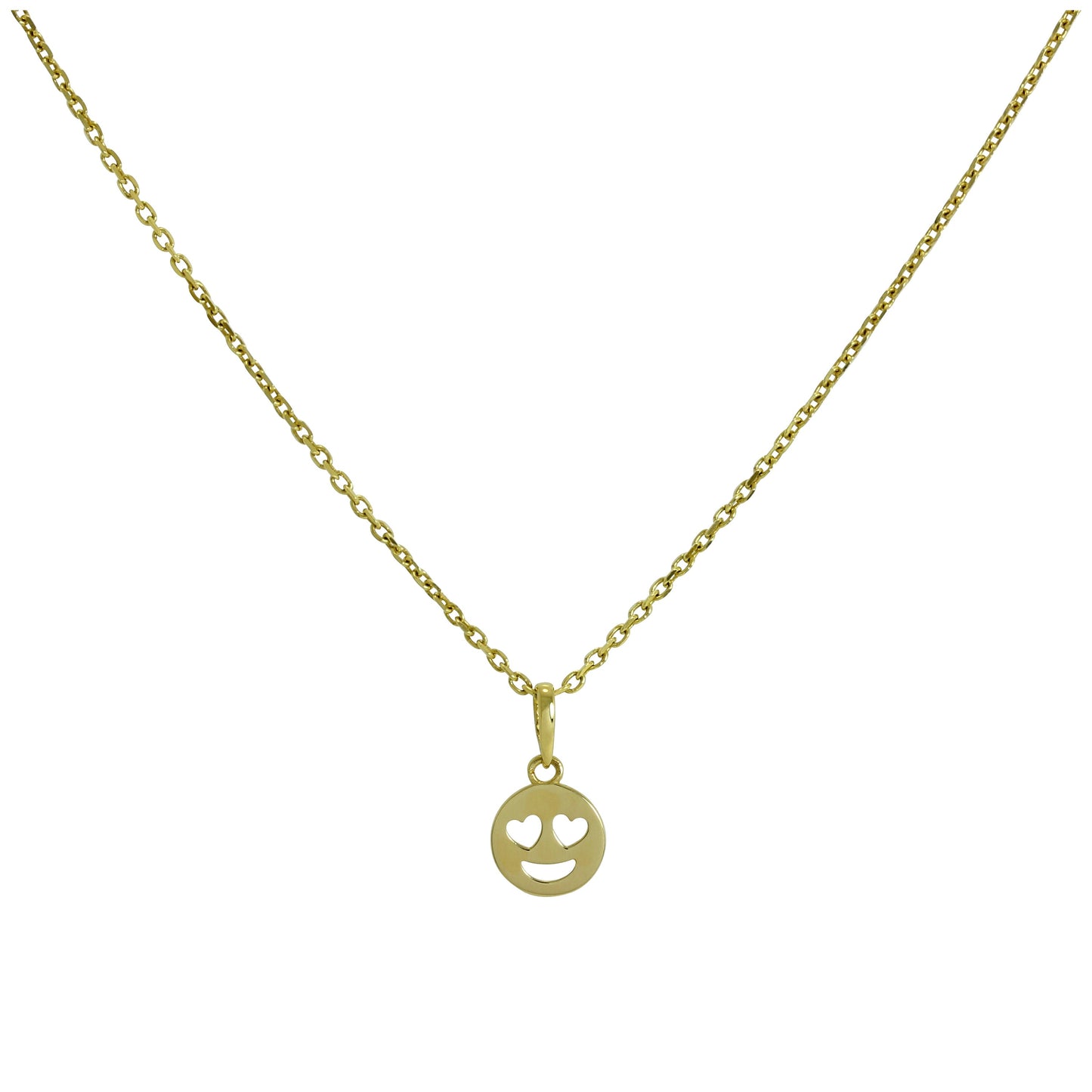 Halskette mit Emoji-Anhänger aus 9 Karat Gold mit Herzaugen 16–20 Zoll