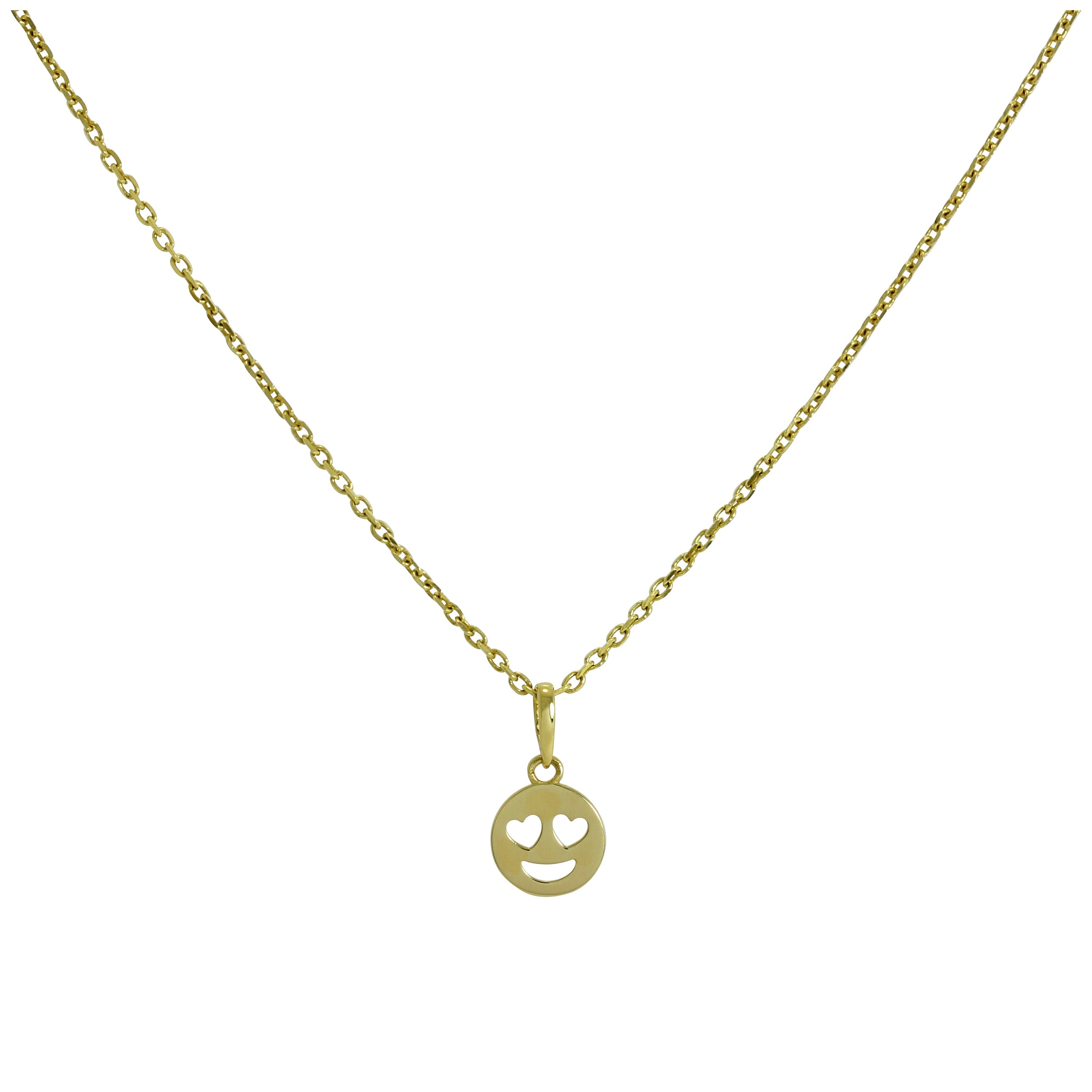 Halskette mit Emoji-Anhänger aus 9 Karat Gold mit Herzaugen 16–20 Zoll
