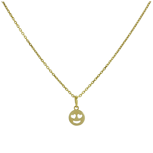 Halskette mit Emoji-Anhänger aus 9 Karat Gold mit Herzaugen 16–20 Zoll