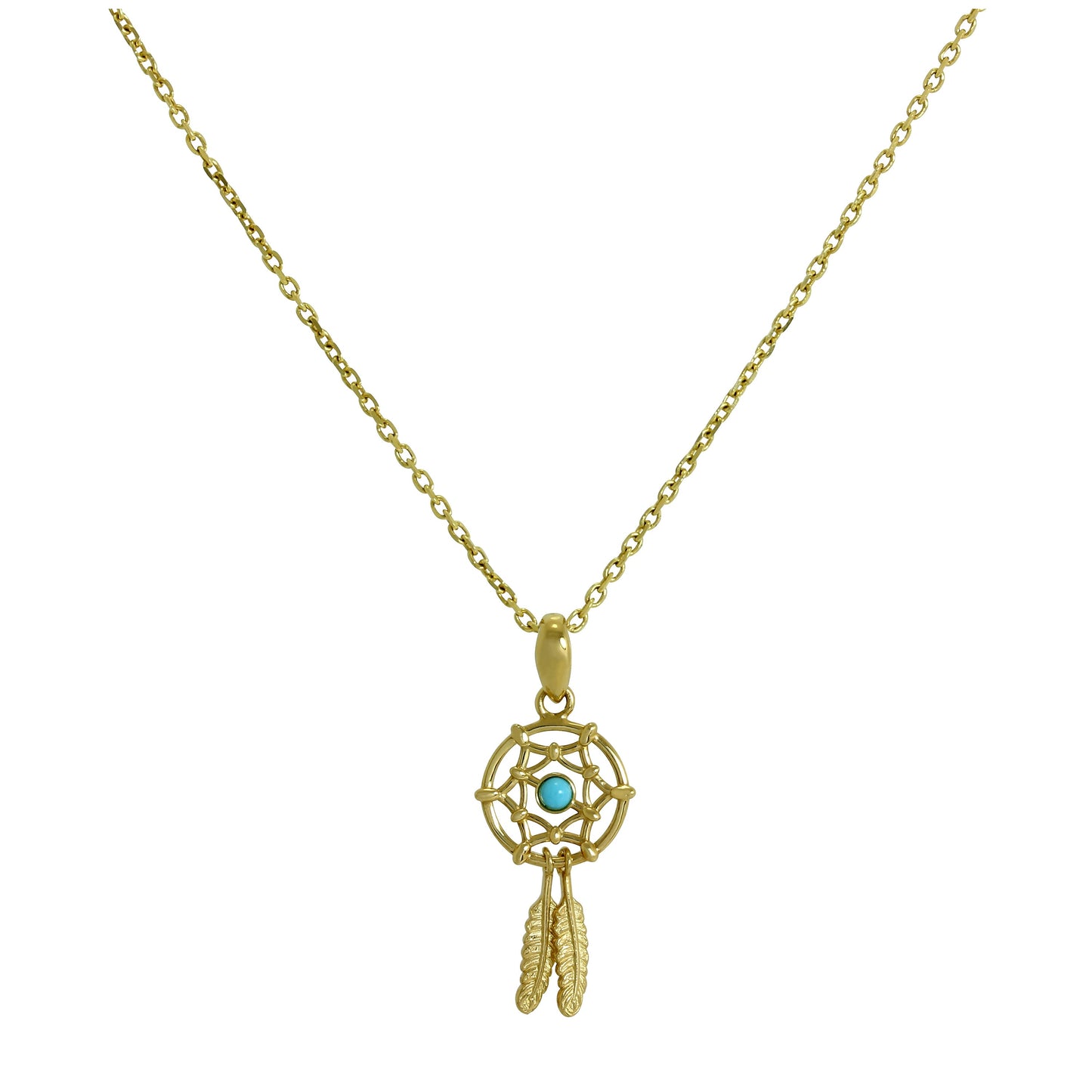 Halskette mit Traumfänger-Anhänger aus 9 Karat Gold und blauem Emaille, 40–50 cm