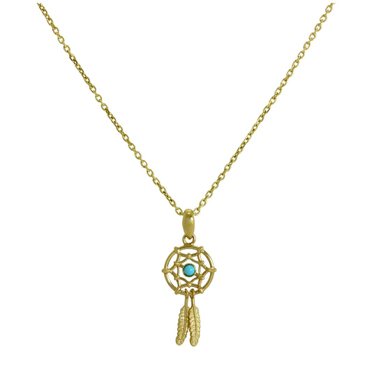 9ct Gold & Blue Enamel Dreamcatcher Pendant Necklace 16 - 20 Inches
