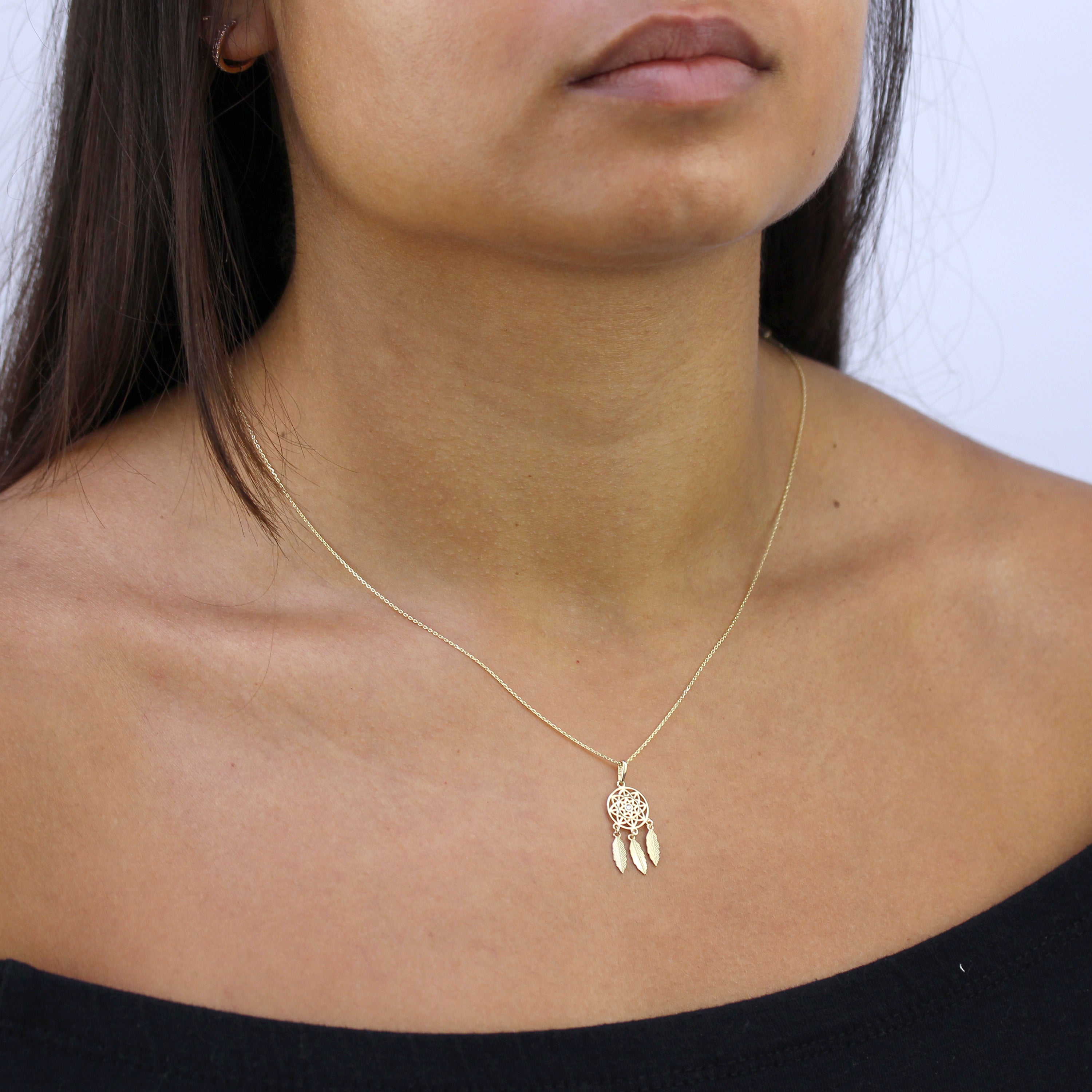 Halskette mit Anhänger aus 9 Karat Gold und klarem Zirkonia-Traumfänger, 16–20 Zoll