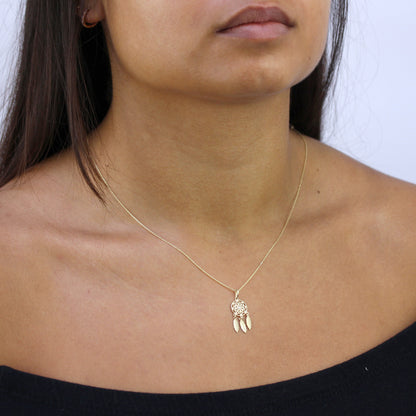 Halskette mit Anhänger aus 9 Karat Gold und klarem Zirkonia-Traumfänger, 16–20 Zoll