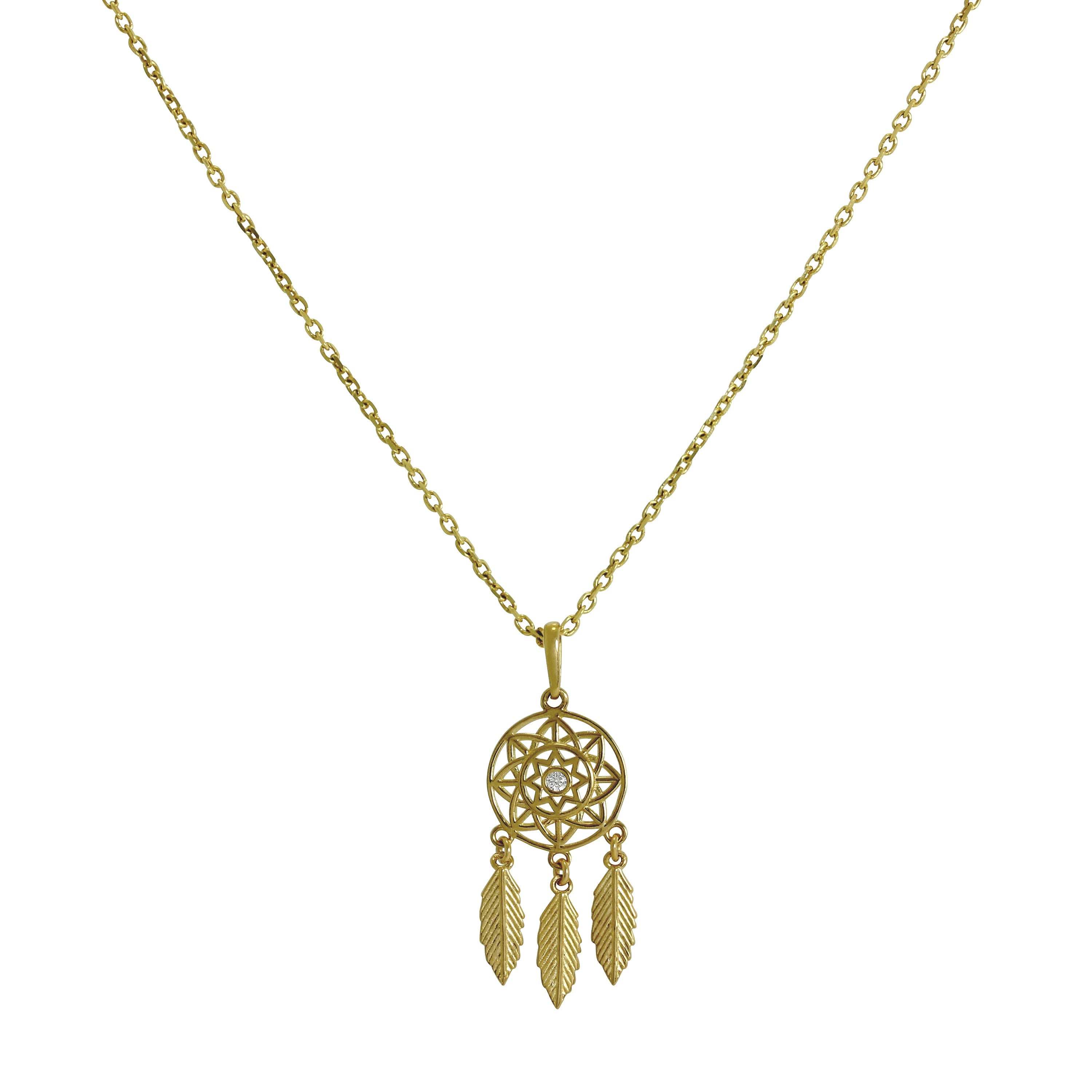 Halskette mit Anhänger aus 9 Karat Gold und klarem Zirkonia-Traumfänger, 16–20 Zoll