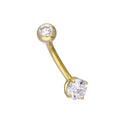 9 Karat Gold & 6 mm Klar CZ Kristall 14Ga Bauchnabelstange