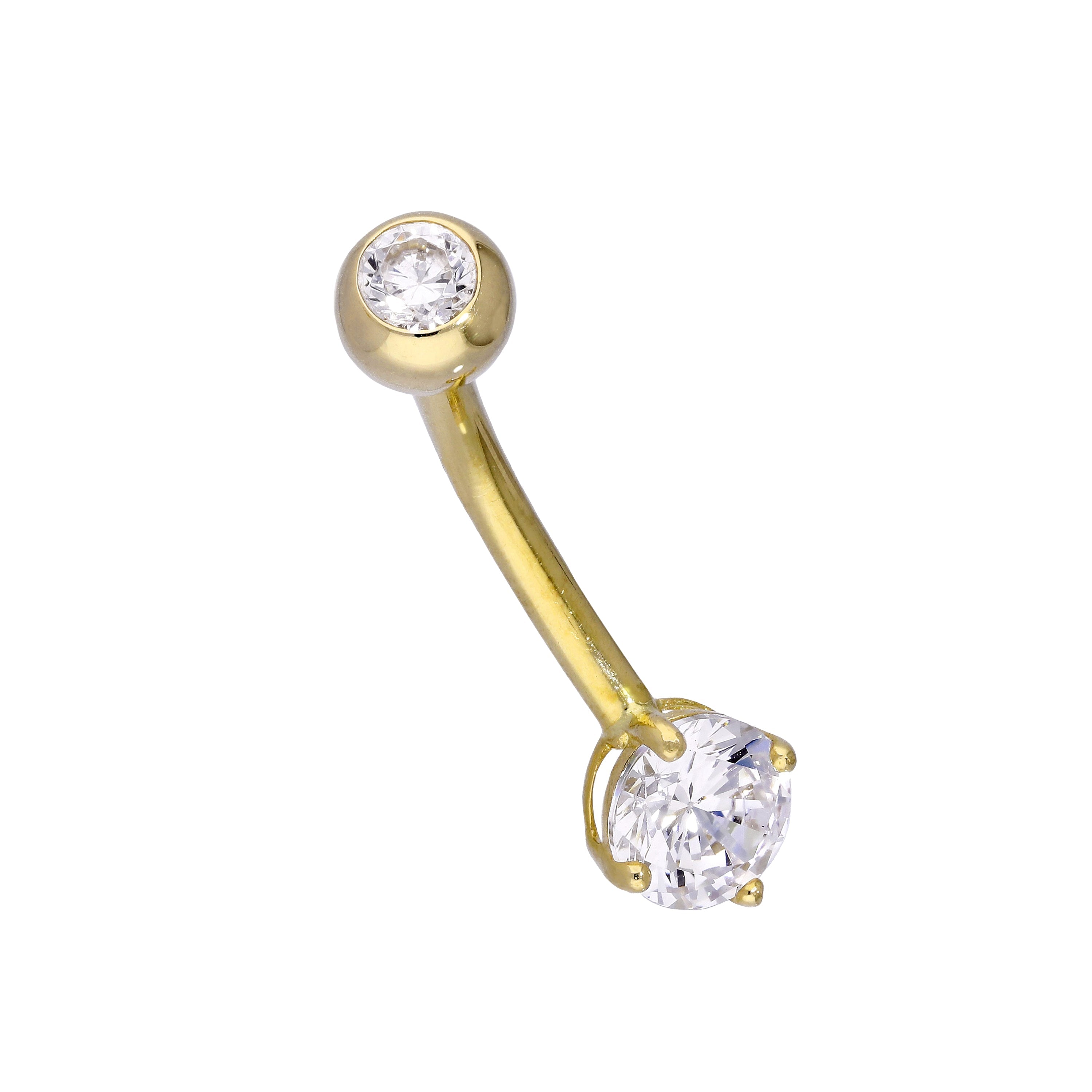 9 Karat Gold & 6 mm Klar CZ Kristall 14Ga Bauchnabelstange