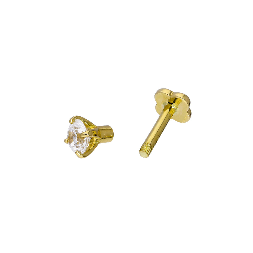9 Karat Gold & Klar CZ Kristall 17Ga Lippenpflock