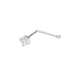 9 Karat Weißgold & 3 mm Klar CZ Kristall 23Ga Nasenstecker